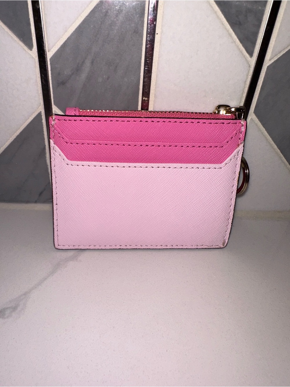 Kate Spade Two Tone Pink Zip Cardholder Keychain Wallet - Picture 2 of 4